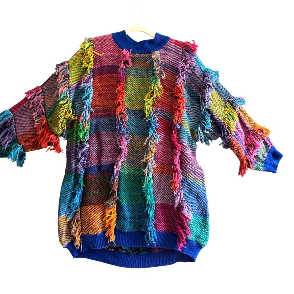 Vintage Colorful Fringe Sweater Dress